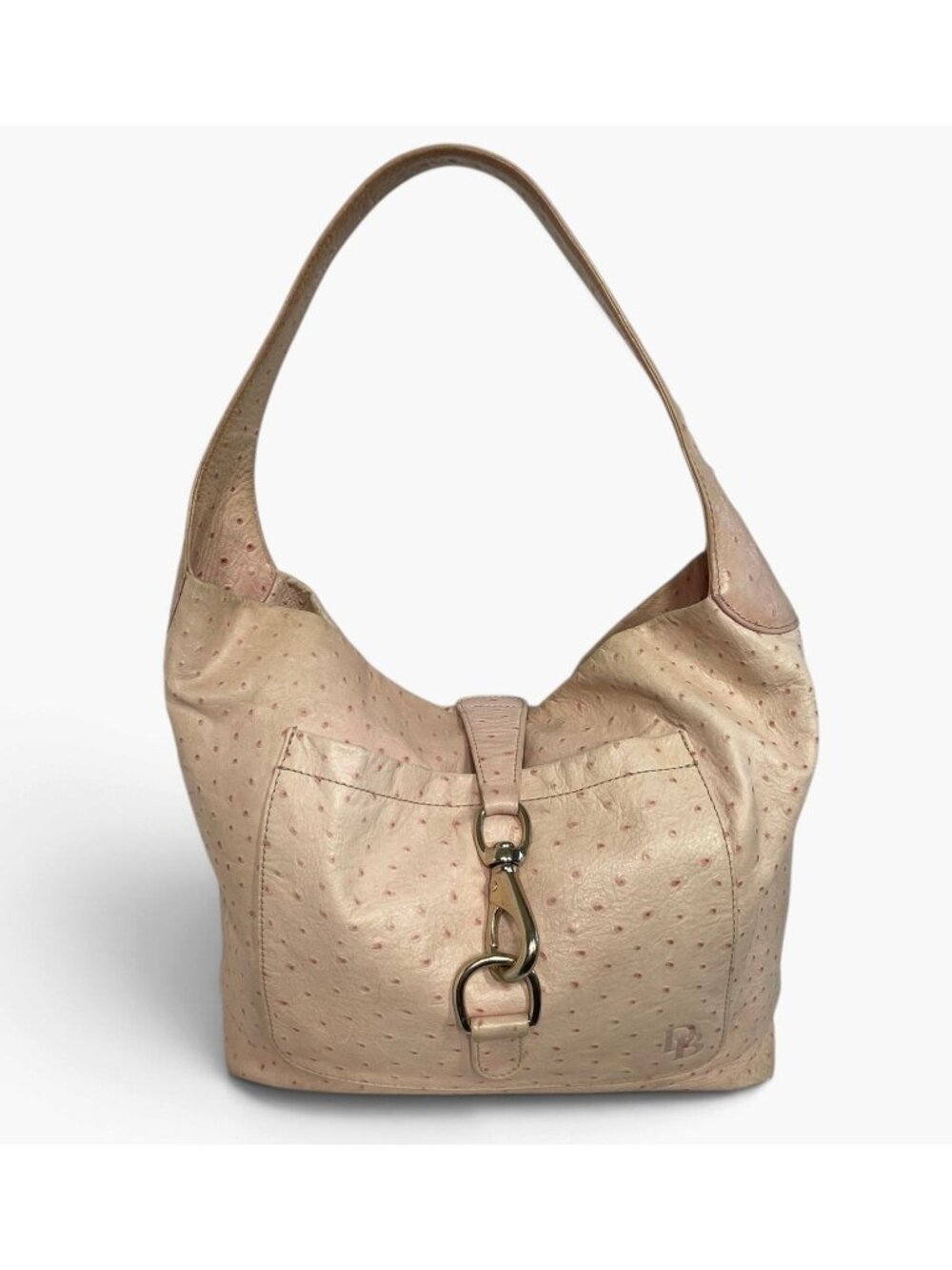 Dooney & Bourke Ostrich Logo Lock Hobo Shoulder Bag Blush Pink Embossed Leather
